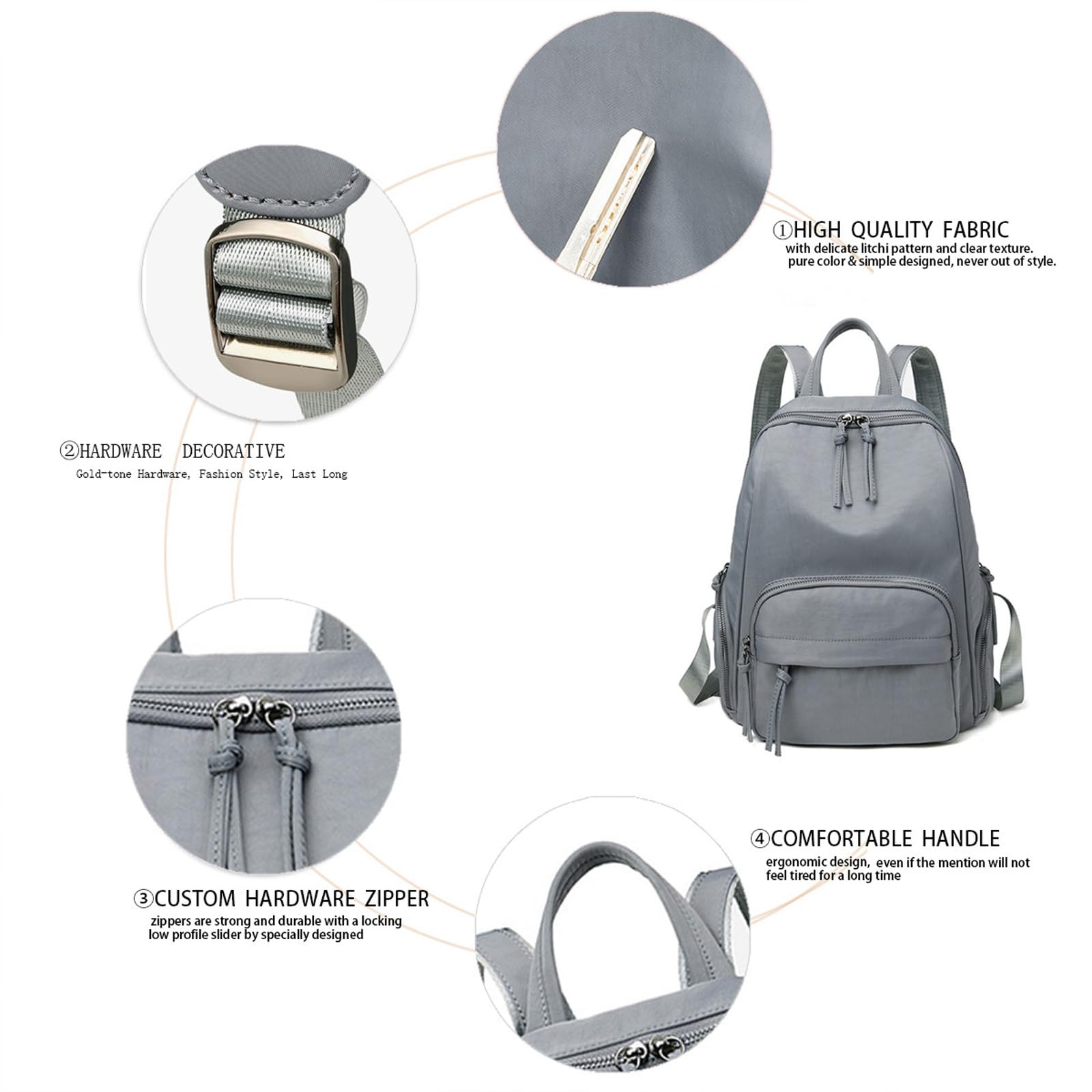 BUKESIYI Donna Borsa Zaino Elegante Zainetto Borse a Tracolla Zaini Antifurto Zainetti 2026 Firmate Nylon IT78591 Grigio