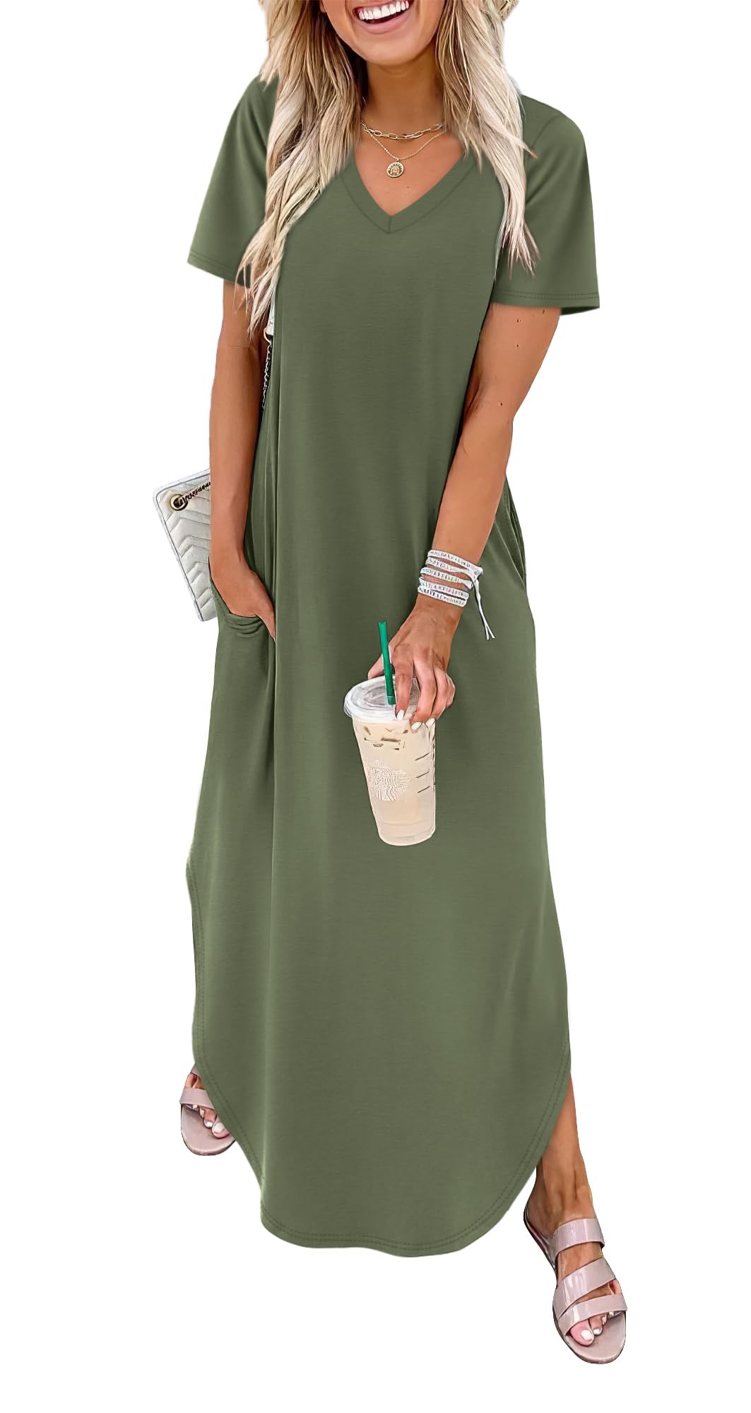 WIHOLL Women's Summer Short Sleeve Dresses Maxi Dress Vacation Beach Sundresses 2026 with Pockets