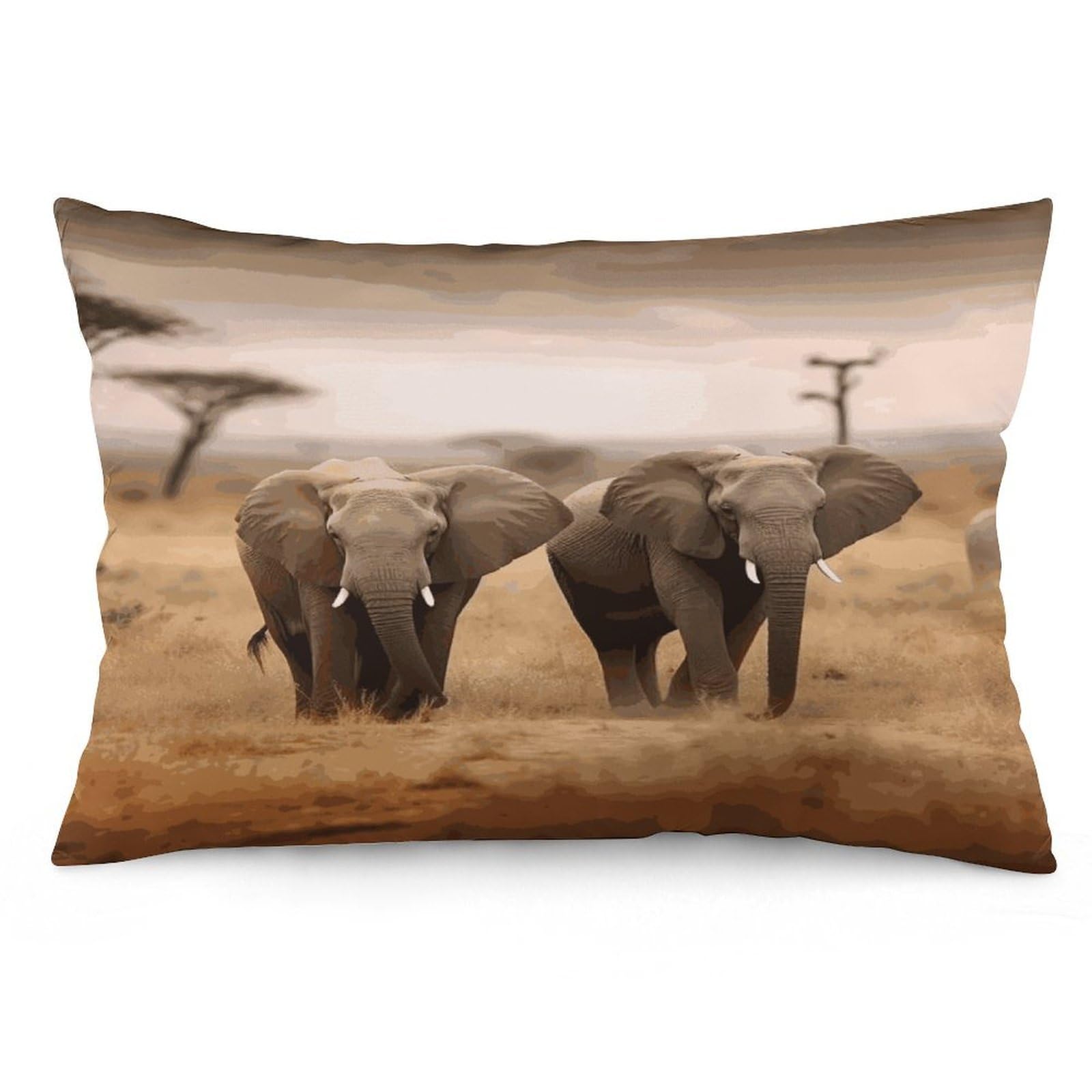Wild Animals Elephants Throw Pillow Covers with Silent Zipper Polyester Pillow Protectors Removable Pillow Cases Soft Pillowcase Cozy Pillow Sham Cushion Cover for Sofa Car Bed 12 "x20