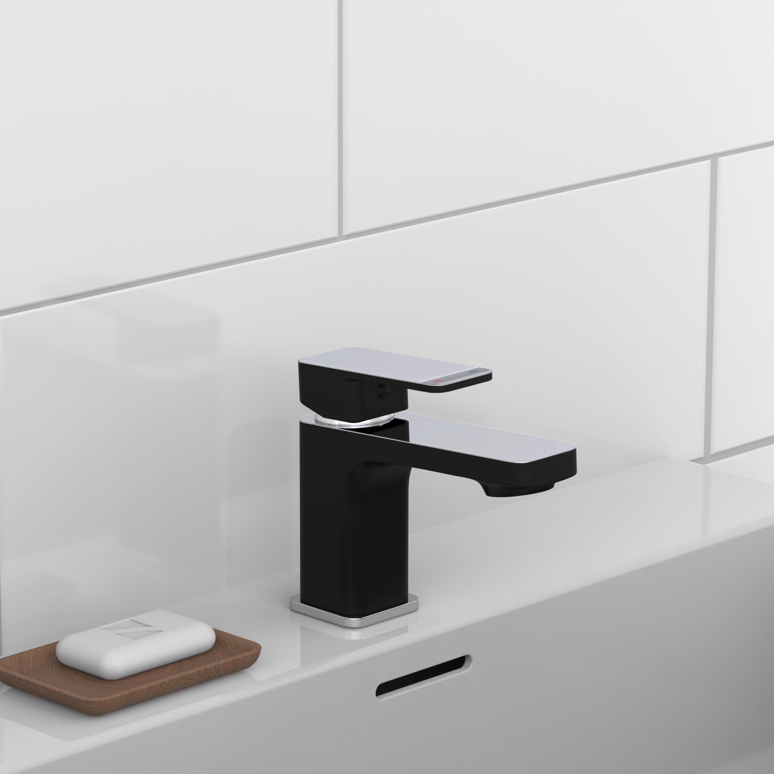 SCHÜTTE 43106 MADAGASKAR Waschtischarmatur mit Ablaufgarnitur, Mischbatterie mit Pop-Up Ventil, Badarmatur Waschbecken, Einhebelmischer Badezimmer, Wasserhahn Bad, Schwarz Chrom