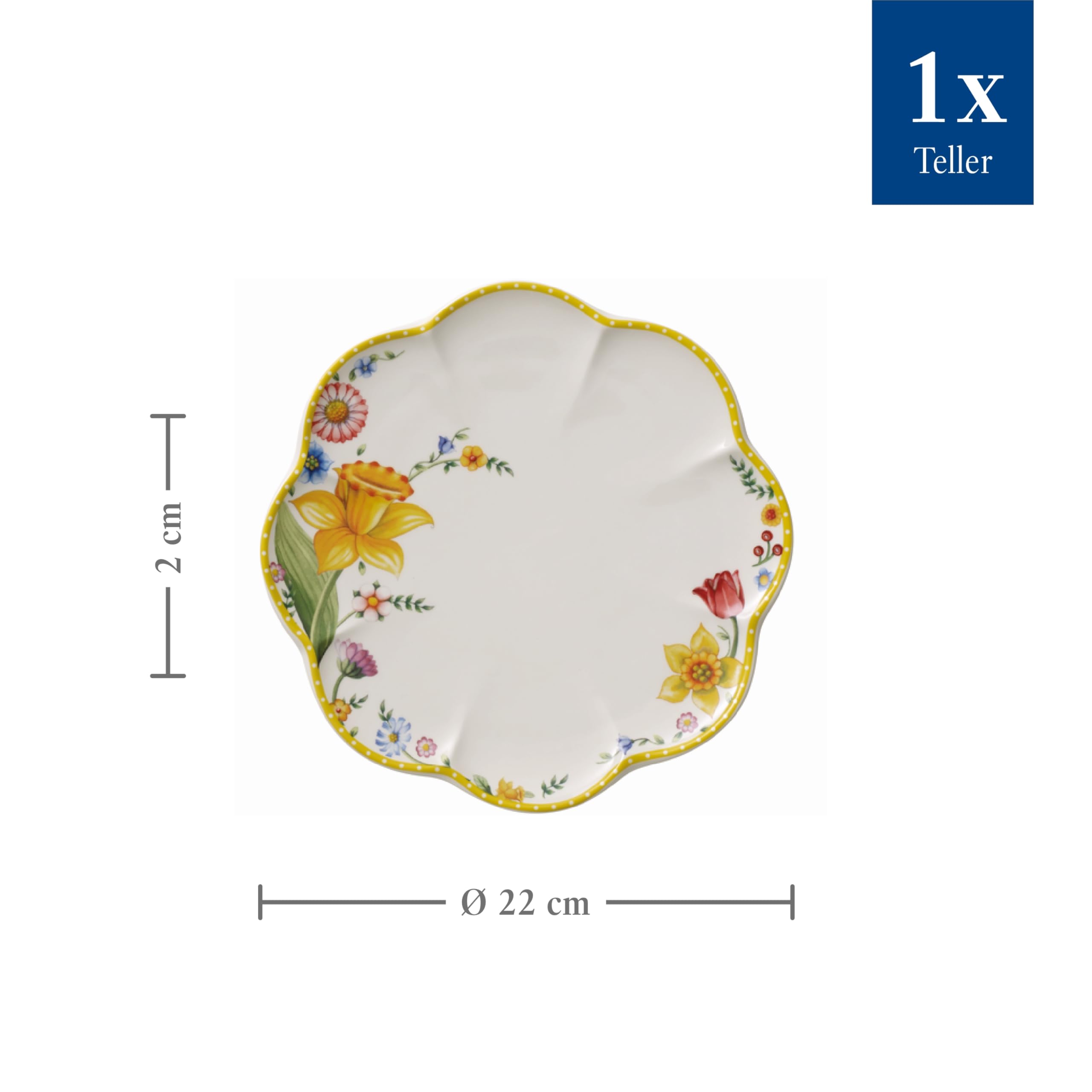 Villeroy & Boch Spring Awakening Plato para Desayuno o postres, Porcelana, Multicolor, Plato de Desayuno,Blanco/Colorido, 22 cm