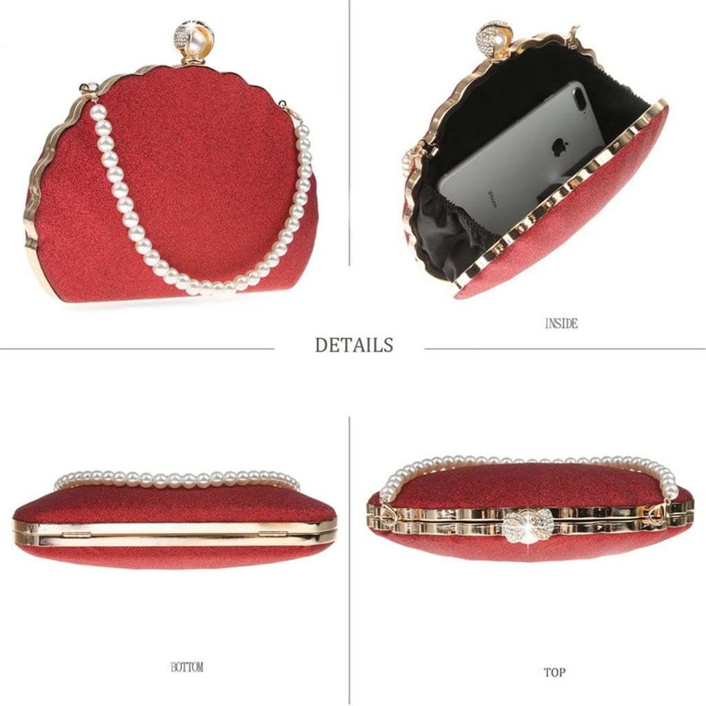 Women Sequined Day Clutch Pearl Diamonds With Beaded Shoulder Chain Small Evening Bags Purse