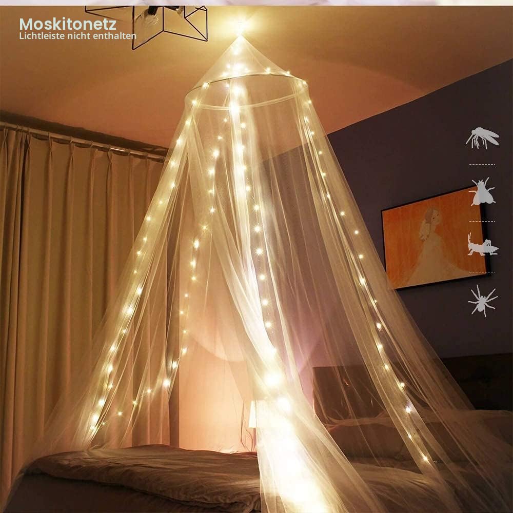 Sublaga Moskitonetz für Bettten, großes weißes Betthimmel für Mädchen, hängendes Bettnetz, ideal für Schlafzimmer, Deko, ideal für Reisen, inklusive Aufbewahrungstasche, rund