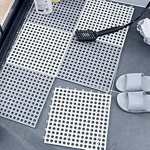 VYATISANT SALES Drainage Interlocking Floor Mats, 30 x 30 Non-Slip Pool Shower Bathroom Deck Mats for Flooring, Soft PVC Splicing Modular Cushion Mat (Multi-Color, Pack of 4 Pcs).