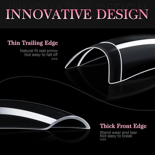 Miniatura 4 de krofaue Puntas de uñas transparentes  500 puntas de uñas postizas de media cubierta, 10 tamaños, puntas de uñas francesas estilo francés, punta