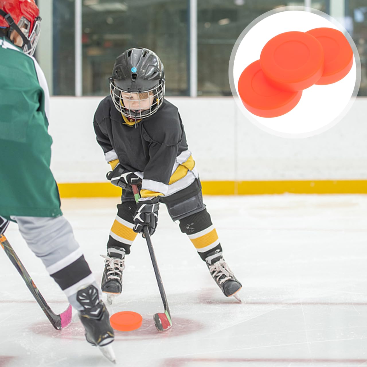 VANZACK Hockey Pucks - Set di 3 palline da hockey regolabili in PVC, per allenamento e competizione, per interni ed esterni, 2 pollici (arancione)