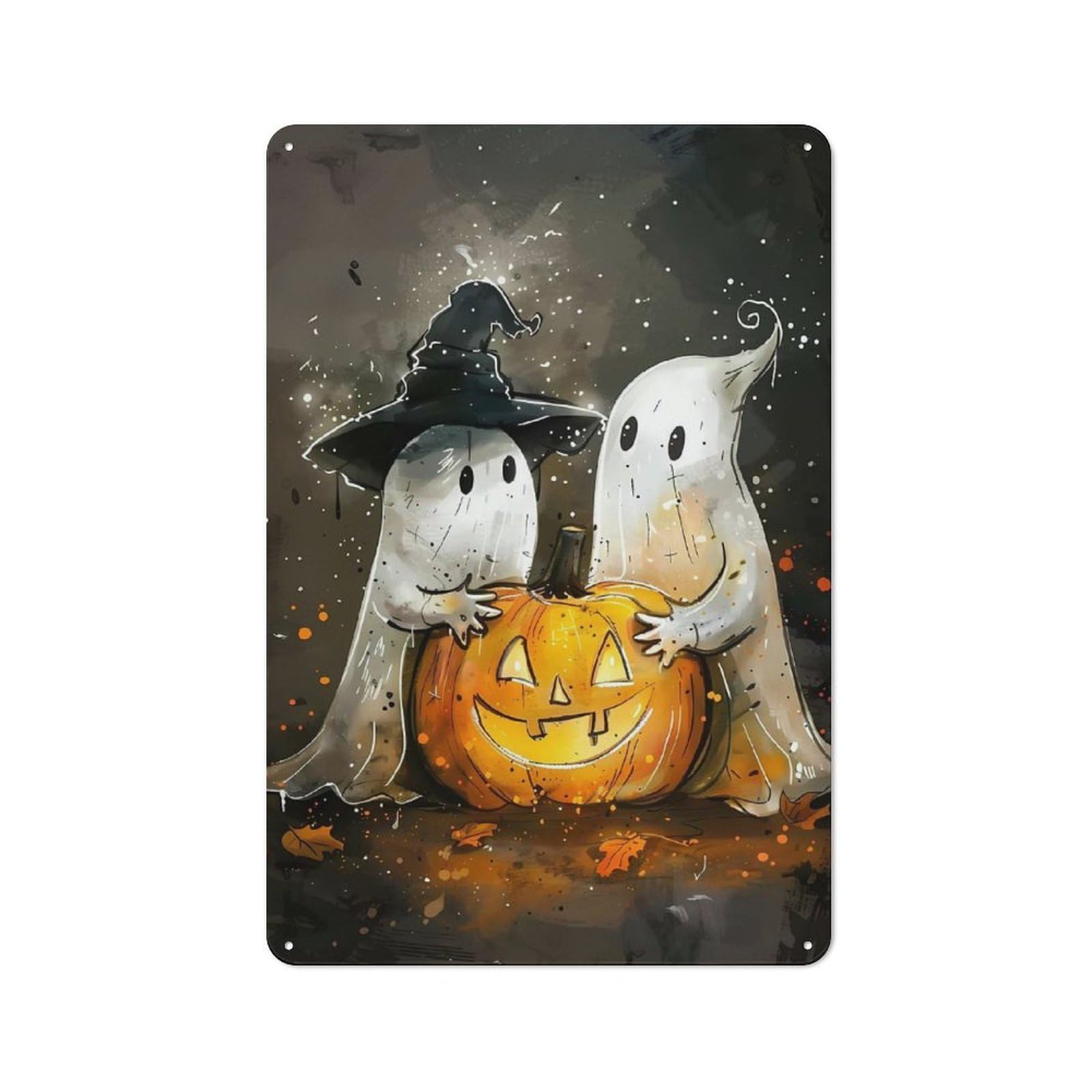 Junmoney Ghosts Pumpkin Halloween Vintage Retro Metal Sign 30X20cm Featuring Garage Wall Decor For Garage, Workshop, Shed Or Utility Room