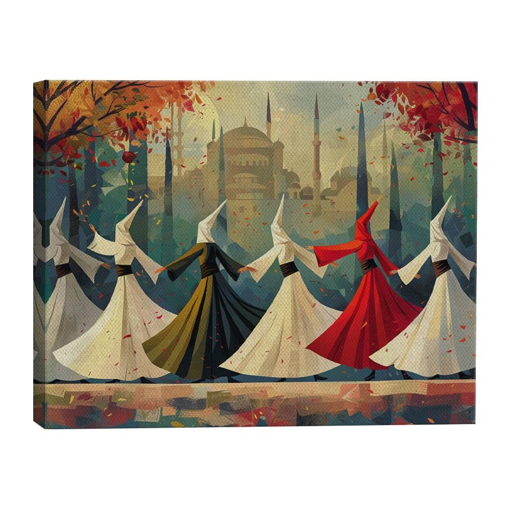 HomeGiftCentral Turkish Whirling Dervishes Folk Art 1 Canvas Wall Art Picture Prints Artwork Framed For Living Room Wall Home Decor Gifts For Family Art Easy Hanging
