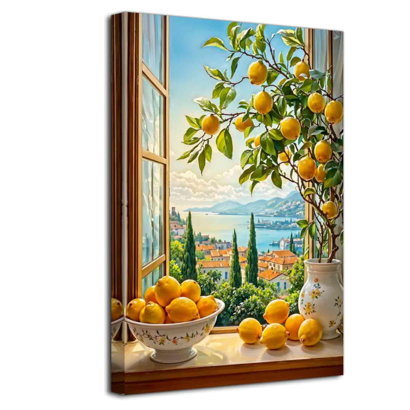 LZIMU Lemon Wall Art Kitchen Decor Bathroom Pictures Lemon Tree Canvas Prints Vintage Yellow Fruit Painting Rustic Landscape Poster Farmhouse Artwork Framed (Orange, (24L x 16W))
