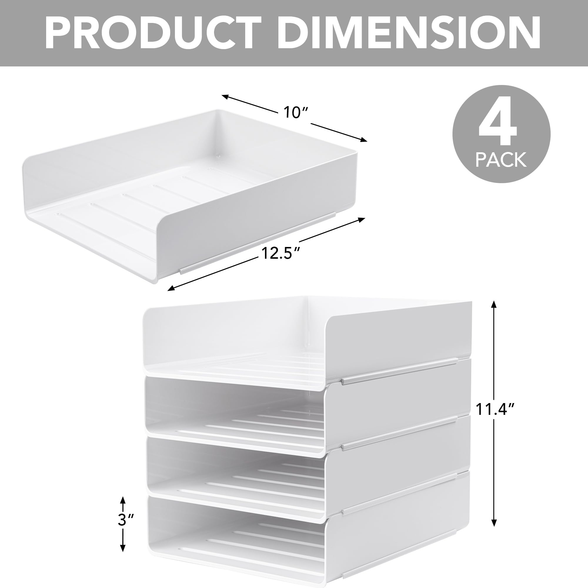Organizer da scrivania, organizer per ufficio e archiviazione, vassoio per lettere in plastica, organizer impilabile per classe, casa, documenti, appunti, cartelle, libri e penne, 4 ripiani