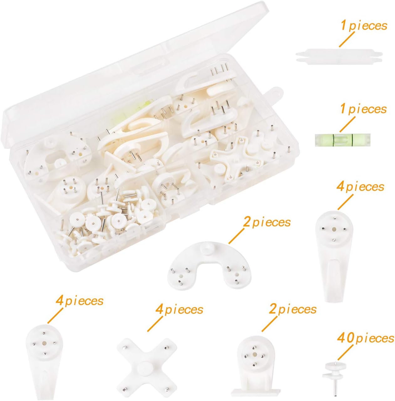 58 Pcs Invisible Nail Screws Wall Hooks No Trace Picture Hangers Traceless Photo Hook Hardwall Drywall Picture Hooks Multi Function Heavy Duty Picture Art Painting Frame Hanger (6Types)