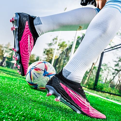 Chuteiras masculinas de futebol FG com sola para interior e exterior (Rosa vermelha, Adulto, 37, Num