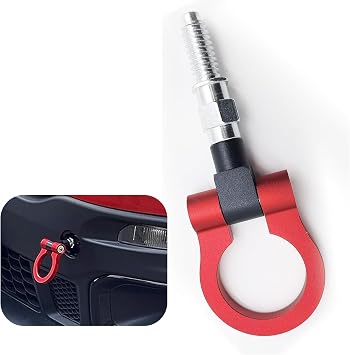Car Front Bumper Tow Hook, Racing Track Style Trailer Ring Hook, Alloy Durable Cars Screw-on Tow Hook, Fit for 97-06 BMW 3/5/7 Series, 03-14 Mini Cooper and Most European Cars Red