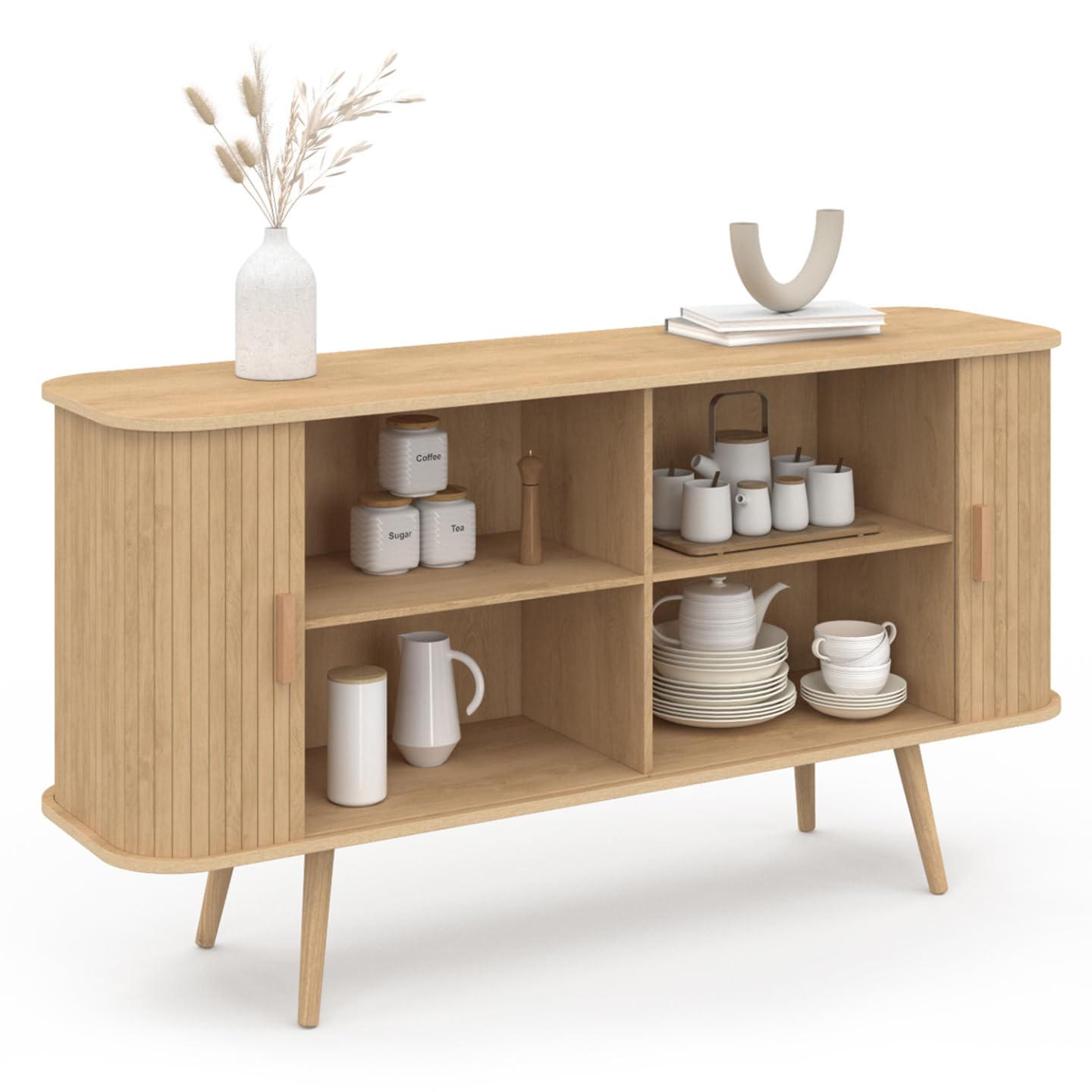 IDMarket - Buffet 140 cm Romie Effet Lattes 2 Portes coulissantes