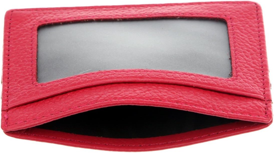 DKER Handmade Genuine Leather Unisex Slim Super Thin Card Holder With ID Card Window - Rose