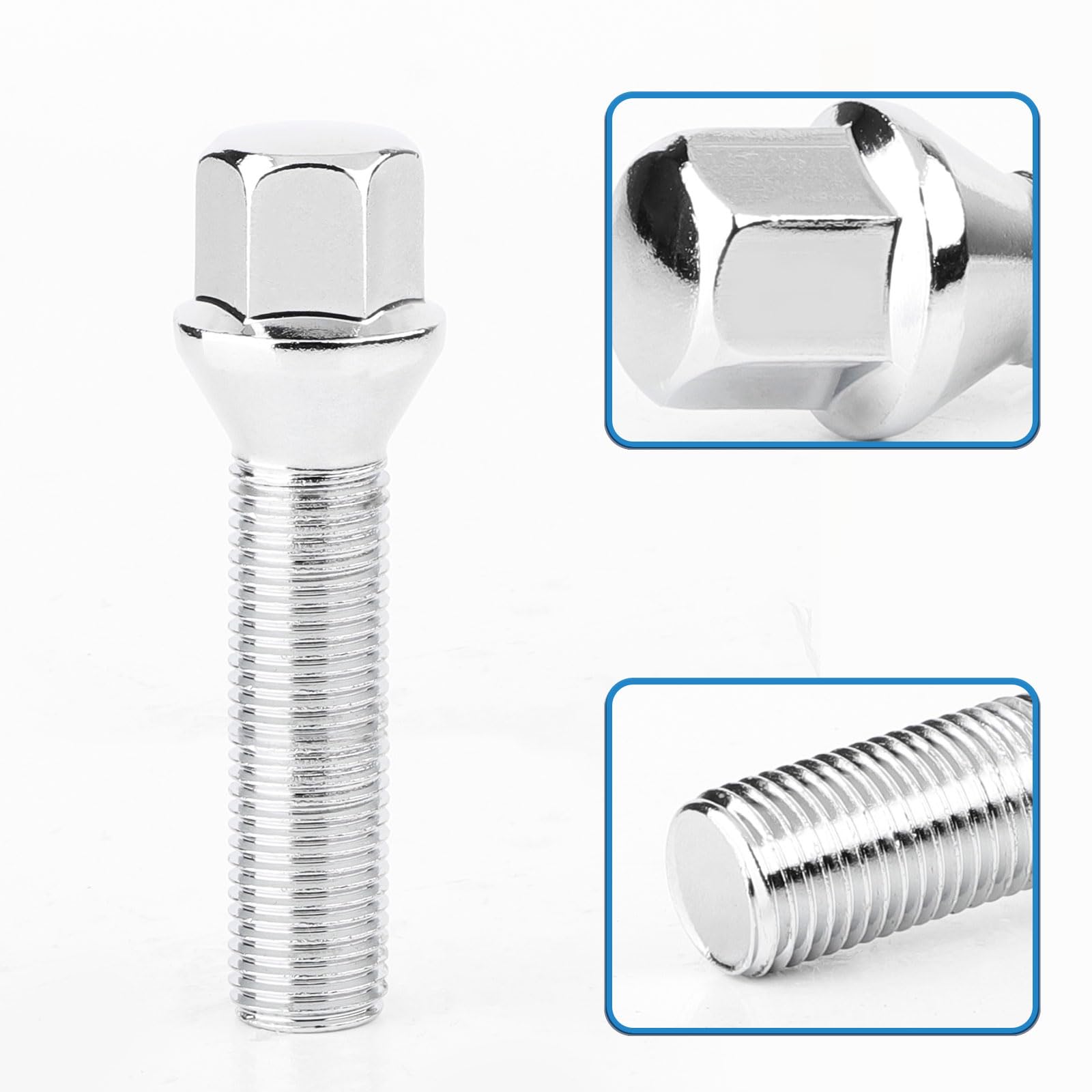 Kit 20 Bulloni Ruota Filetto Lungo 40mm per Distanziali Ruota I M14x1,5x40mm I Testa Sferica R13 I Chiave 17mm I Compatibili con Audi e VW