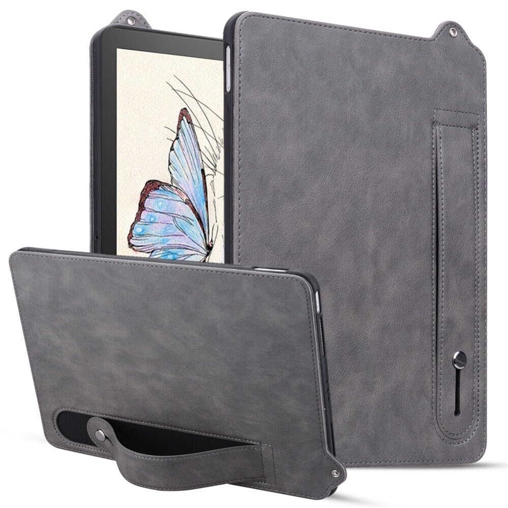 Étui Kindle Paperwhite 12e génération 2024 housse cuir gris protection sangle