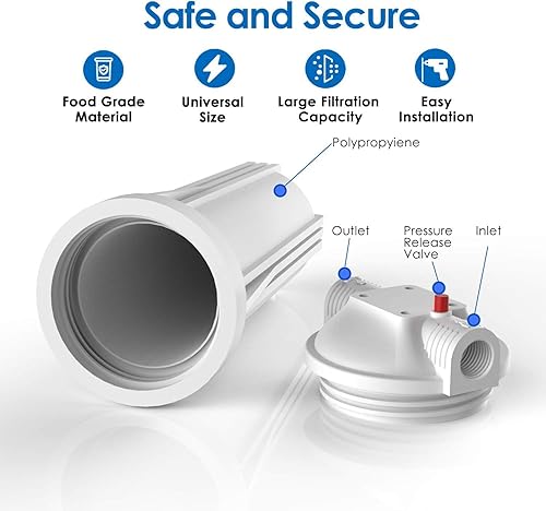 Miniatura 5 de SimPure Carcasa para filtro de agua para toda la casa, filtro de agua en línea para el hogar, filtro de sedimento universal de 10 pulgadas con
