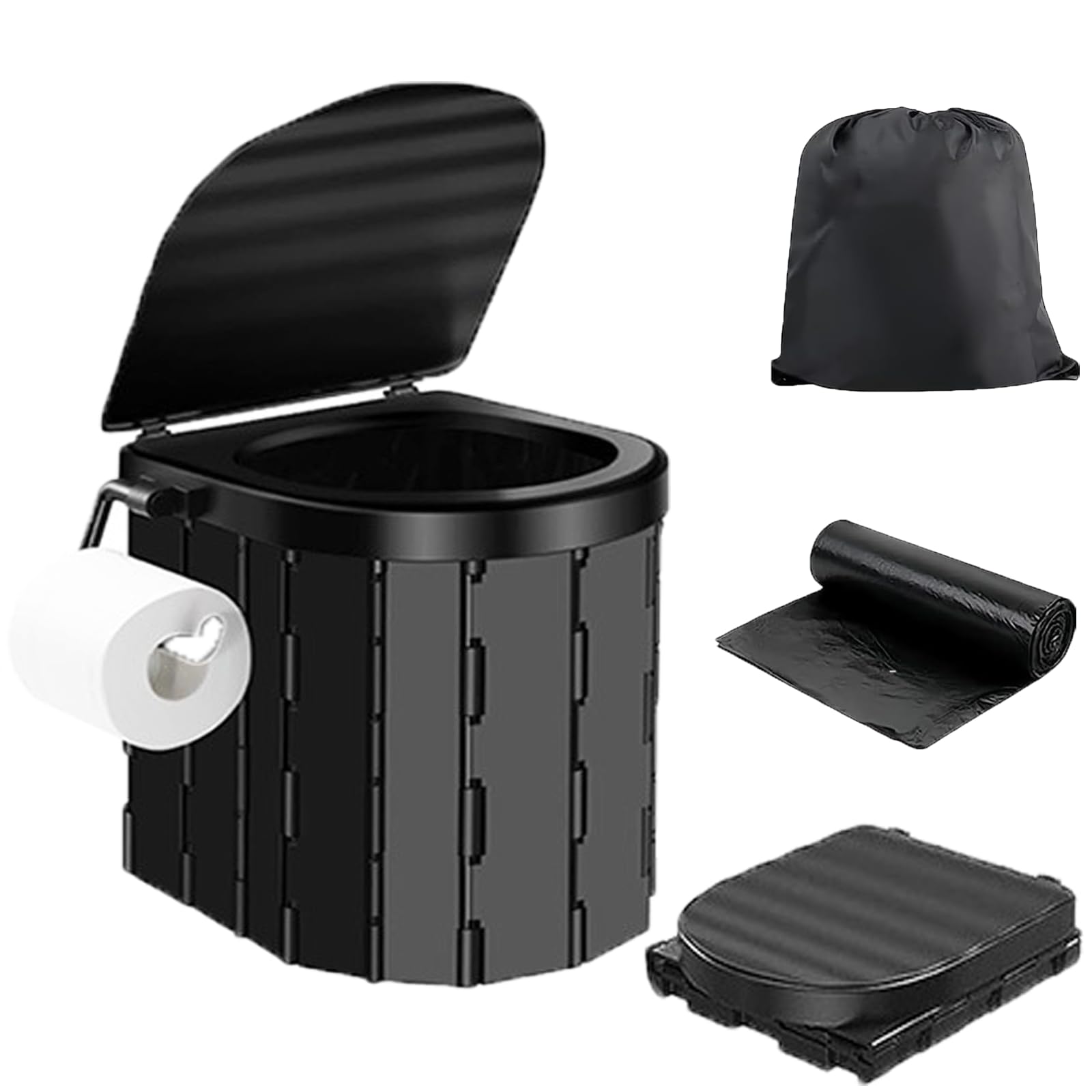 Collapsible Portable Toilet – 5-in-1 Outdoor Camping Toilet for Car, SUV, Campervan, Boat & Fishing – Lightweight Foldable Loo with Bucket for Travel, Hiking & Emergency