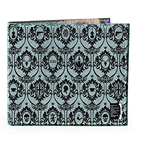 Seven20 Sherlock Holmes Men's Bi-Fold Wallet: 221B Wallpaper (Grey)
