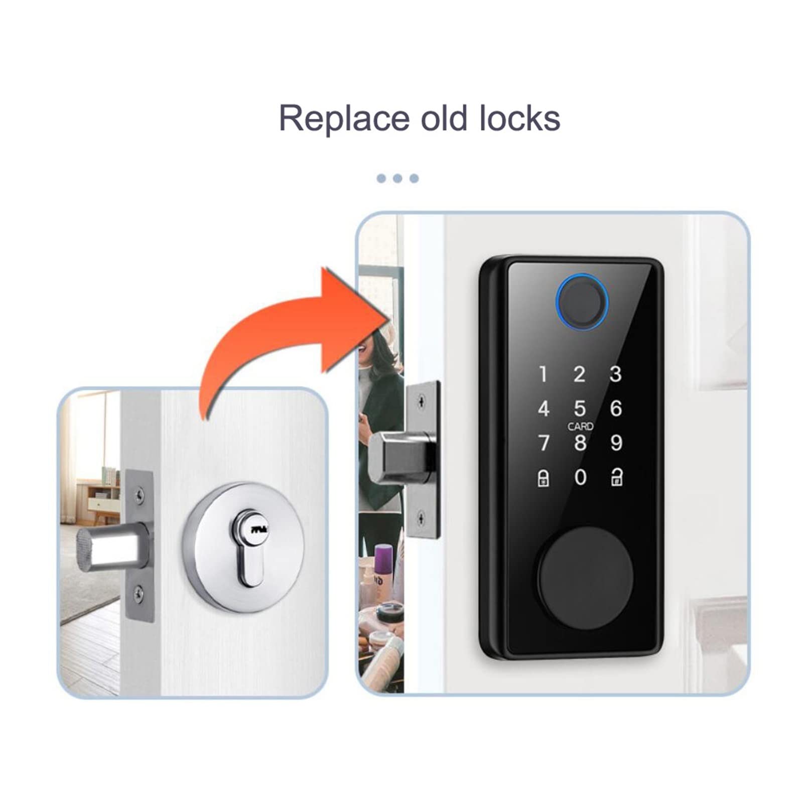Zamek do drzwi bezkluczykowych Tuya Smart Deadbolt zamki Wejście do drzwi Przedni Keyless Klawiatura z czytnikiem linii papilarnych Cyfrowy zamek do mieszkania domowego(TYPE 6)