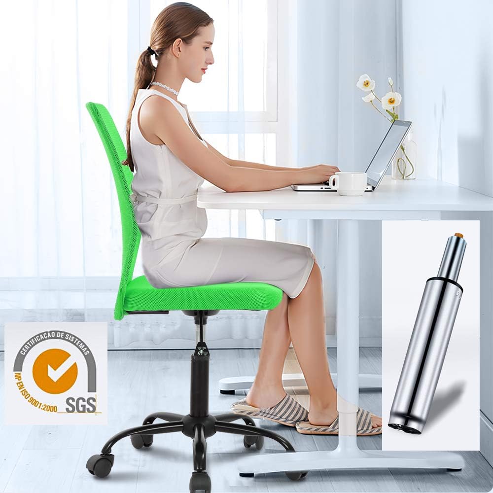 Home Office Chair Computer Chair Mid Back Mesh Chair Desk Chair Height Adjustable Small Task Chair No Armrest Cheap Rolling Swivel Chair Student Office Chair with Wheels, Green