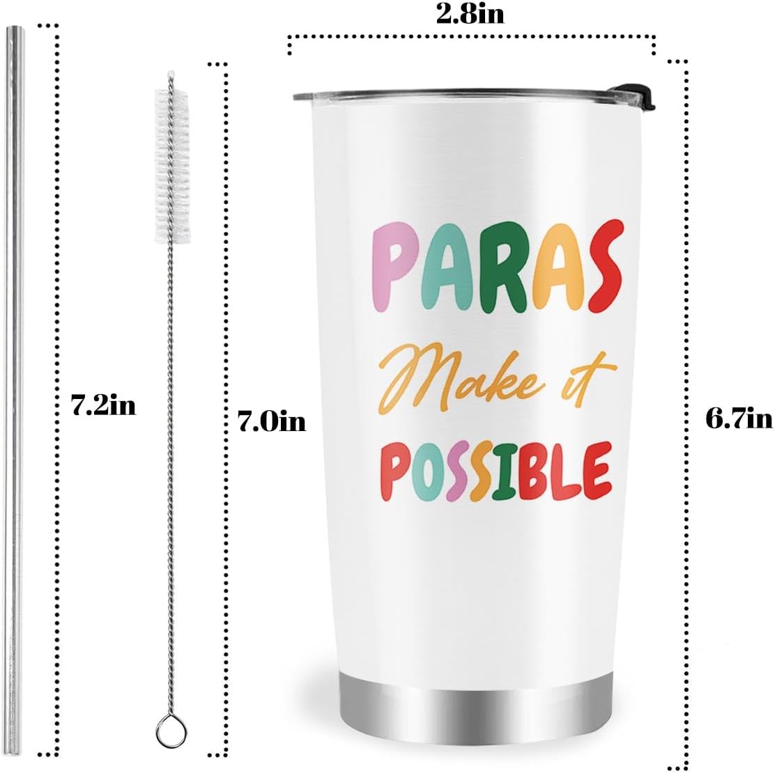 Paraprofessional Gifts for Women, Teacher Paraprofessional Appreciation Day Gifts Tumbler with Lid Straw 20oz - Image 2