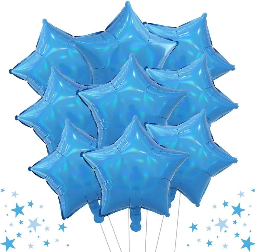 DecoGlee 15Pcs 18 Inch Large Iridescent Blue Star Shape Foil Balloons Big Stars Helium Mylar Ballons for Birthday Wedding Bridal Shower Anniversary Engagement Party Decorations Supplies — image 1