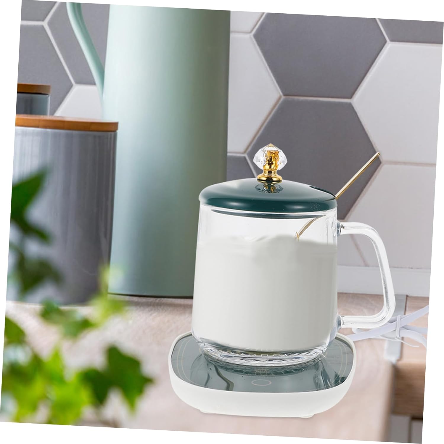 Zerodeko Ceramic Coffee Mug Warmer Set with Coaster Electric Drink Cup Warmer Adjustable Temperature Heating Pad for Home and Office Use Box Included