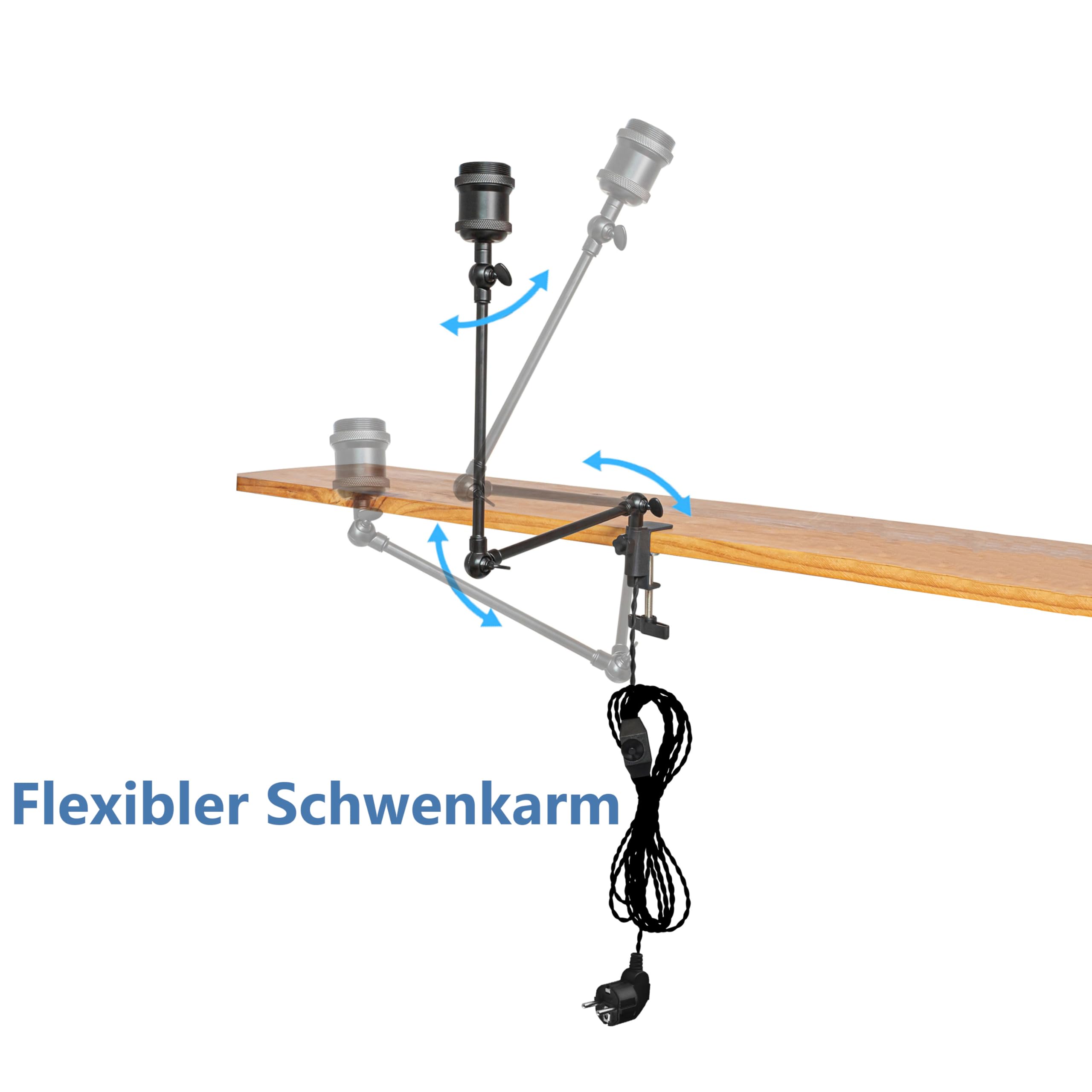 Retro Klemmleuchte, Einstellbar Clip auf Schreibtisch Leselampe, Clamp Nachttischlampe mit Flexarm, 1x E27 Fassung max. 60 Watt für Schreibtisch, Nachttisch, Regal- Orange TD0626