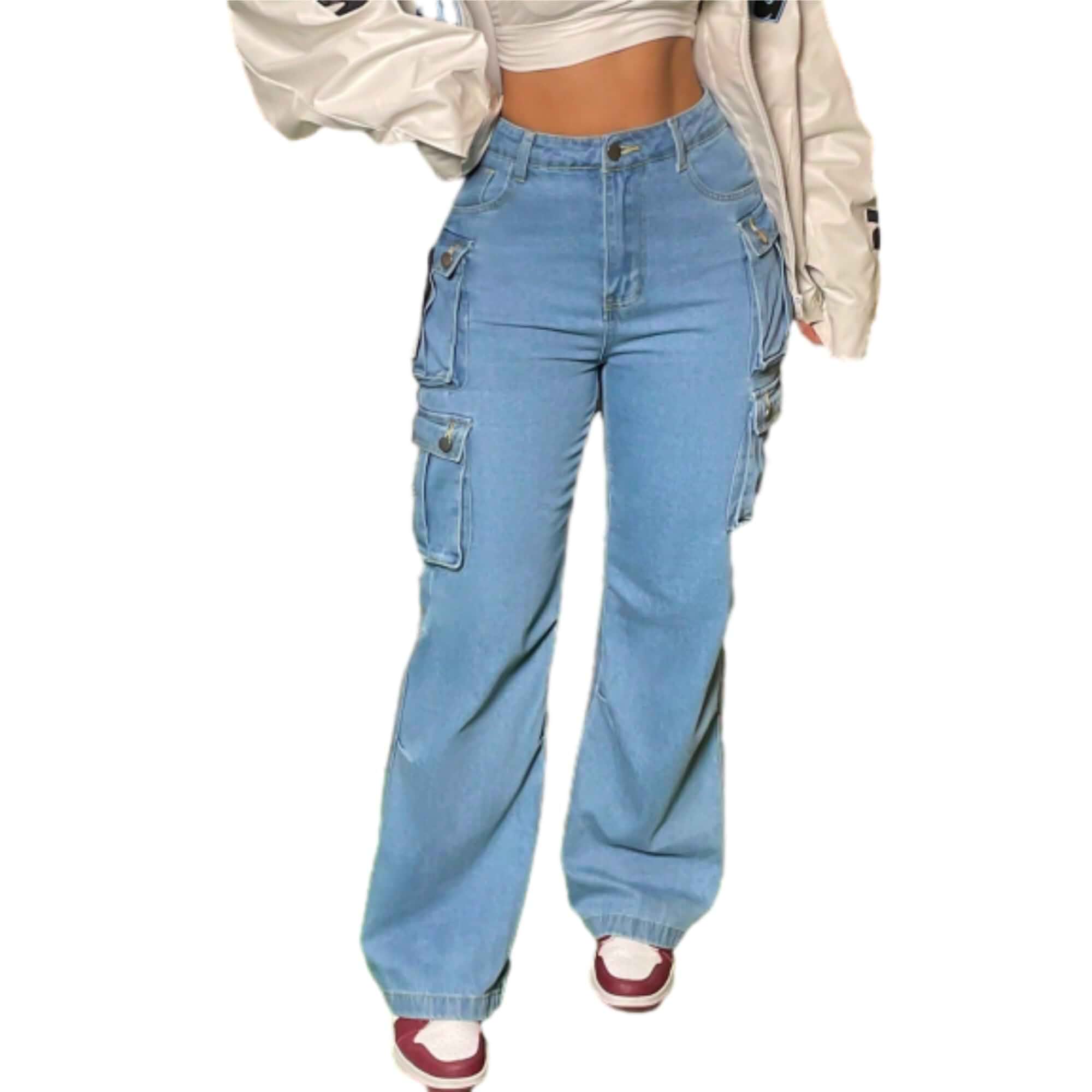 Women's High Waist Baggy Cargo Jeans Flap Pocket Y2K Streetwear High Waist,Streetwear,y2k,Flap Pocket,Boyfriend,Casual,Trendy,Fashion,Holiday,Comfortable,Stylish,Multiple colors available