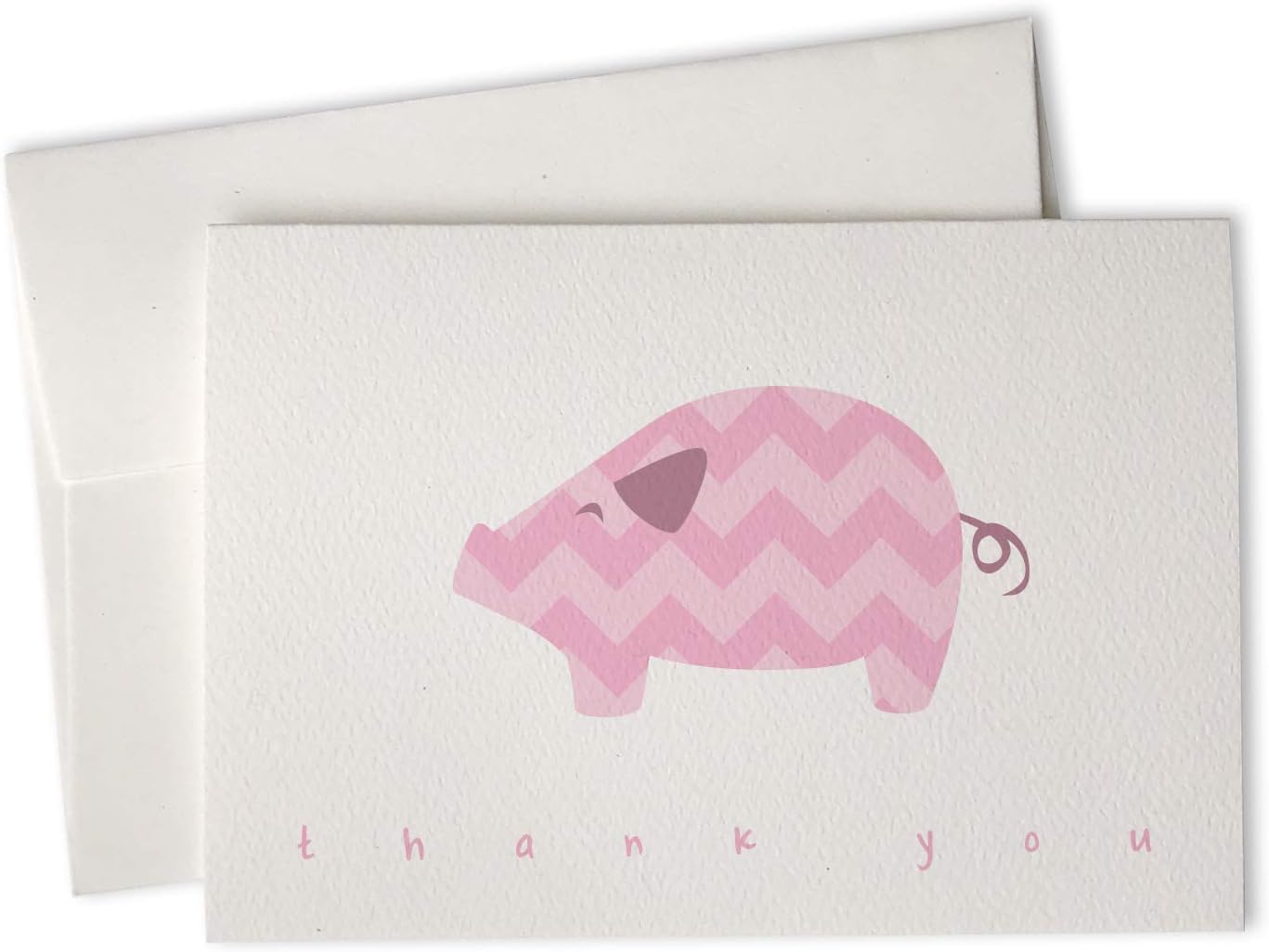 Chevron Animals Baby Shower Thank You Cards with Envelopes - 24 Sets - Premium Eco Friendly Textured Card Stock (Pink Pig)