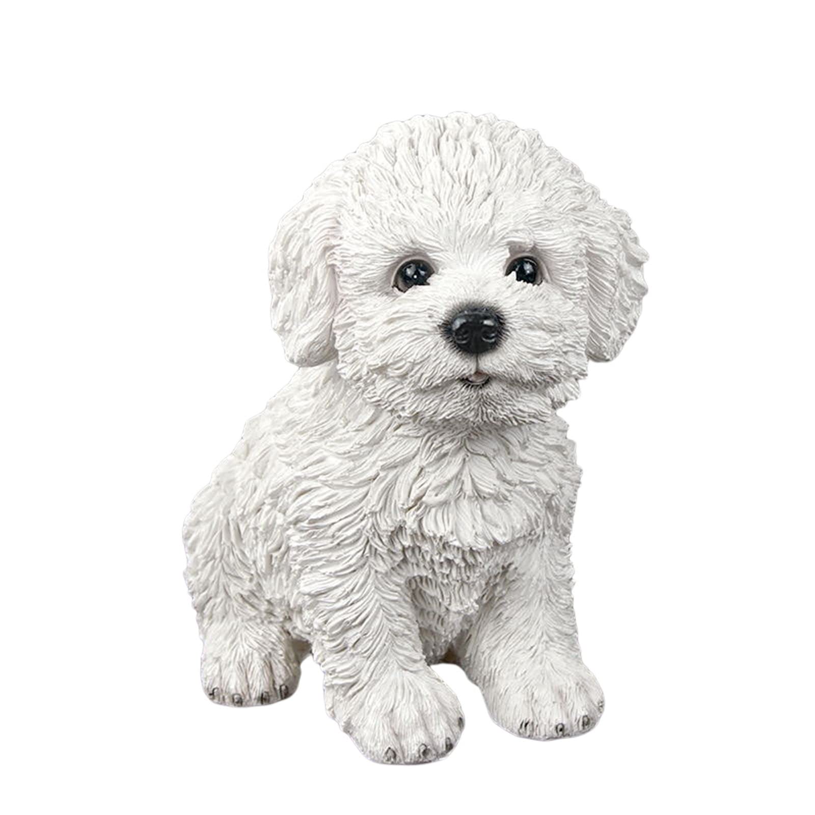 Mozhixue White Dog Statue For Outdoor Maltese Dog Ornament Resin Bichon Frise Statue For Home Decor