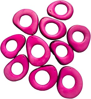 Tagua Rings in Pink/Fuchsia. Tagua Hoop, Donut, Ring, Disc. 15 Pieces of Tagua Beads. Top drilled.