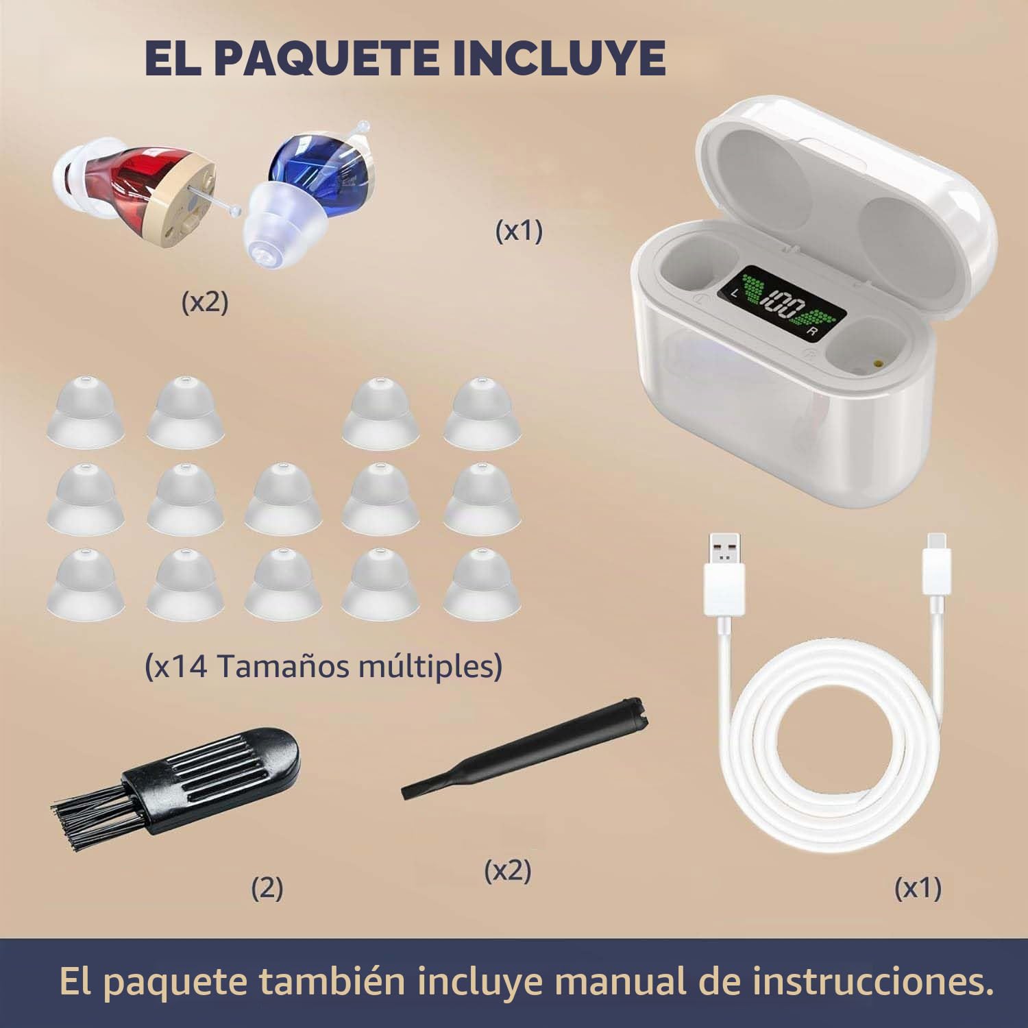 Recargable para Personas Mayores - Par Personal Digital (CIC) PSAP Intra-Ear de Sonido Superior, Reducción Inteligente de Sonido, Pantalla de Potencia