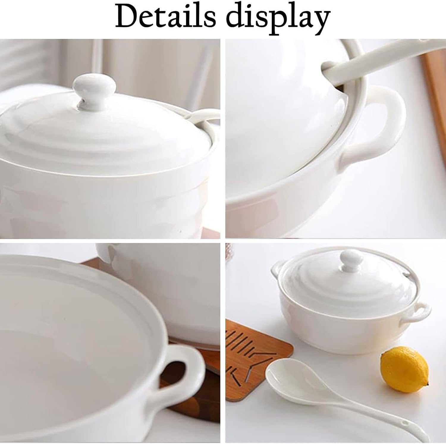Ceramic Soup Tureen with Lid White Porcelain Serving Soup Tureen Ceramic Round Tureen Ceramic Bowl for Restaurant Home Kitchen Decoration Microwave and Dishwasher Safe