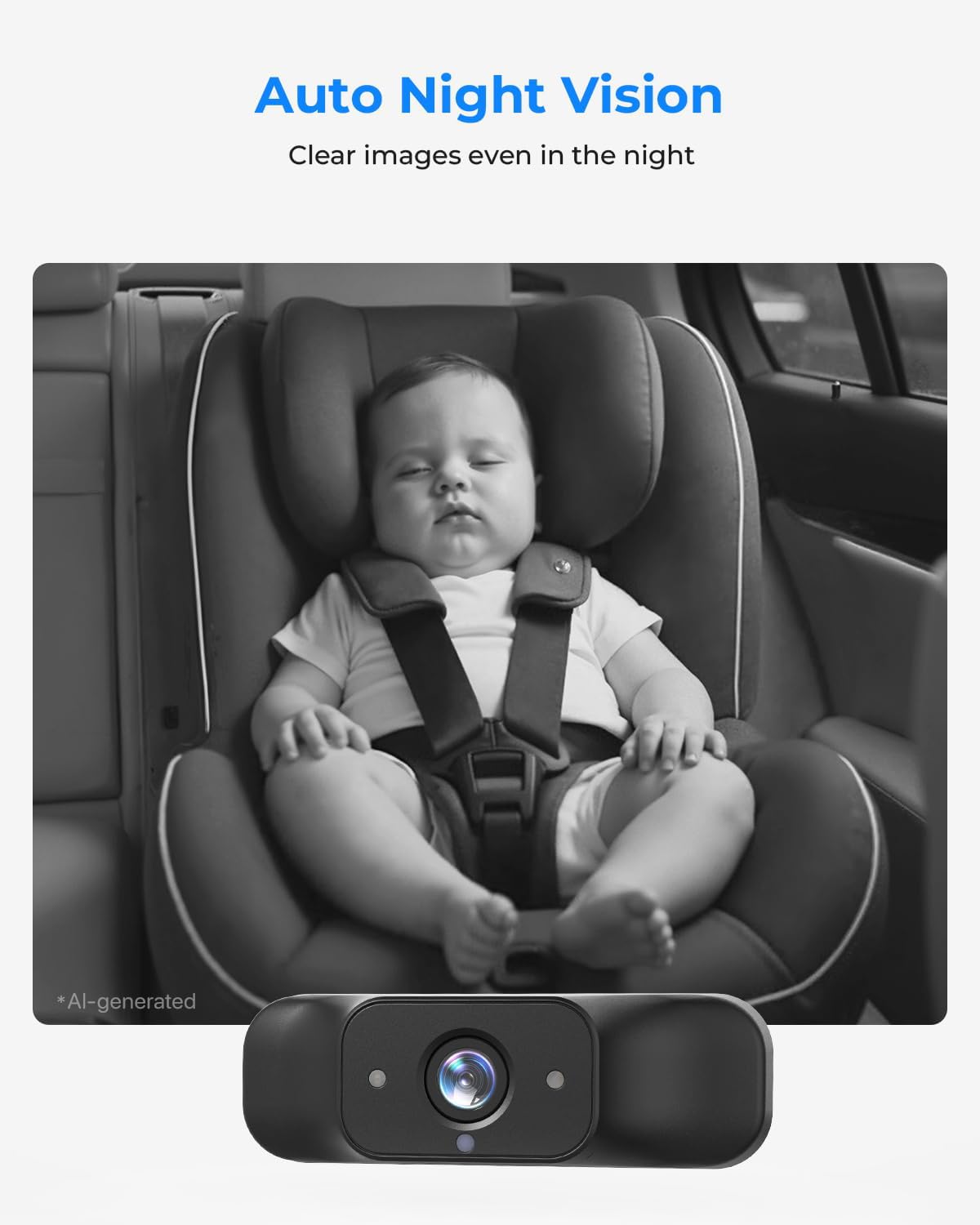 Babyvue BV7 Kamera samochodowa dla dzieci, 18,2 cm, z dzielonym wyświetlaczem Carplay i nagrywaniem w nocy, IR 1080p, składany uchwyt, tryb uśpienia, łatwy montaż i