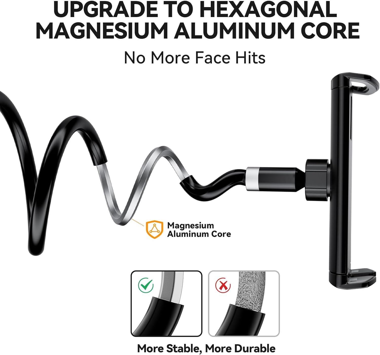 Supporto Tablet e Cellulare per Letto Regolabile Collo Oca Nero - per iPad/iPhone/Nintendo Switch/Kindle