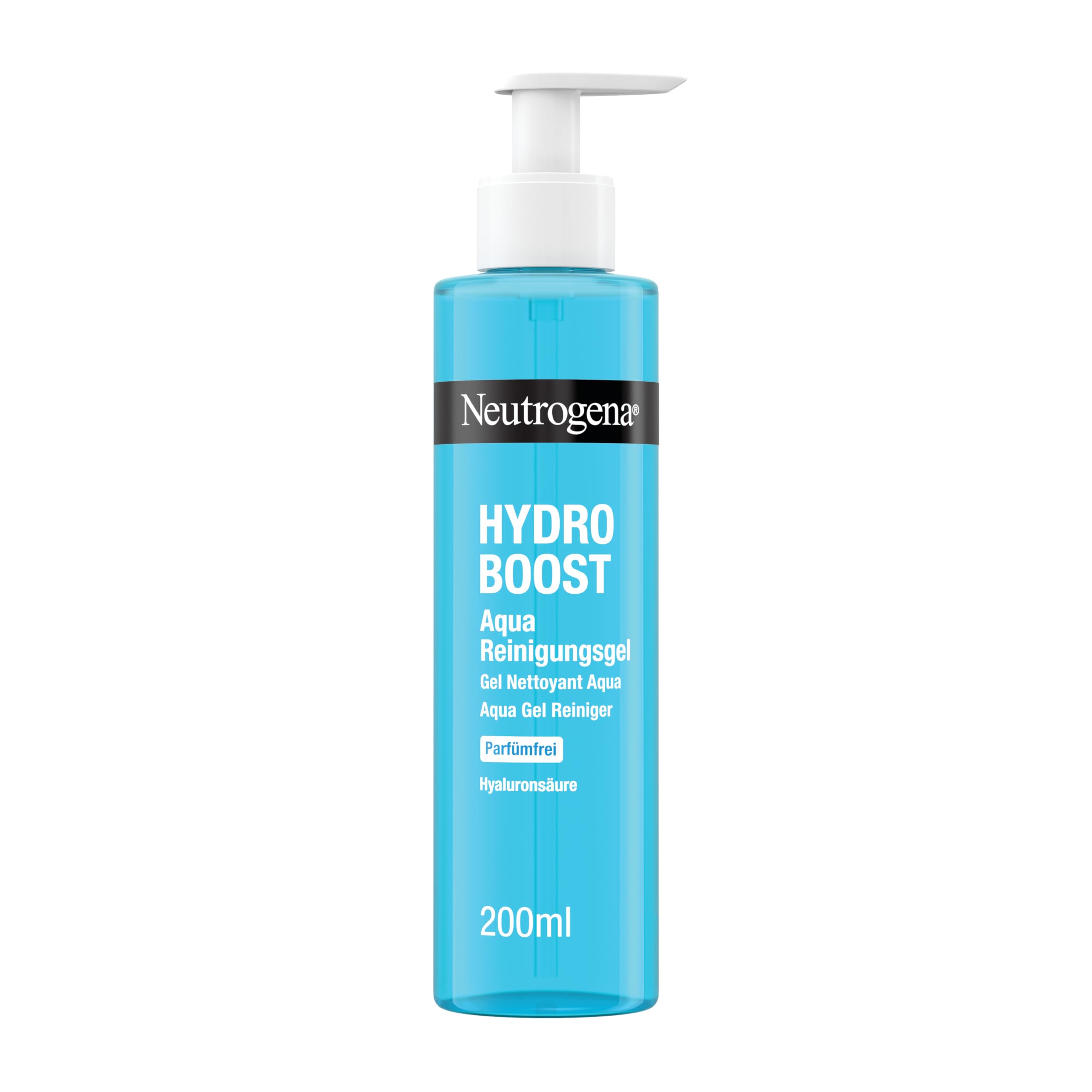 Neutrogena Hydro Boost Aqua Reinigungsgel Parfümfrei, klärende Gesichtsreinigung mit feuchtigkeitsspendender Hyaluronsäure, sanfter Make-up Entferner für alle Hauttypen 200 ml