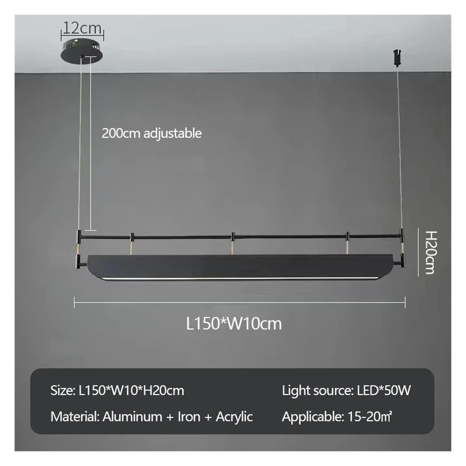 Nowoczesna i wydłużona lampa wisząca LED do jadalni w stylu skandynawskim, minimalistyczna dekoracja (L150 cm, ciepłe światło)