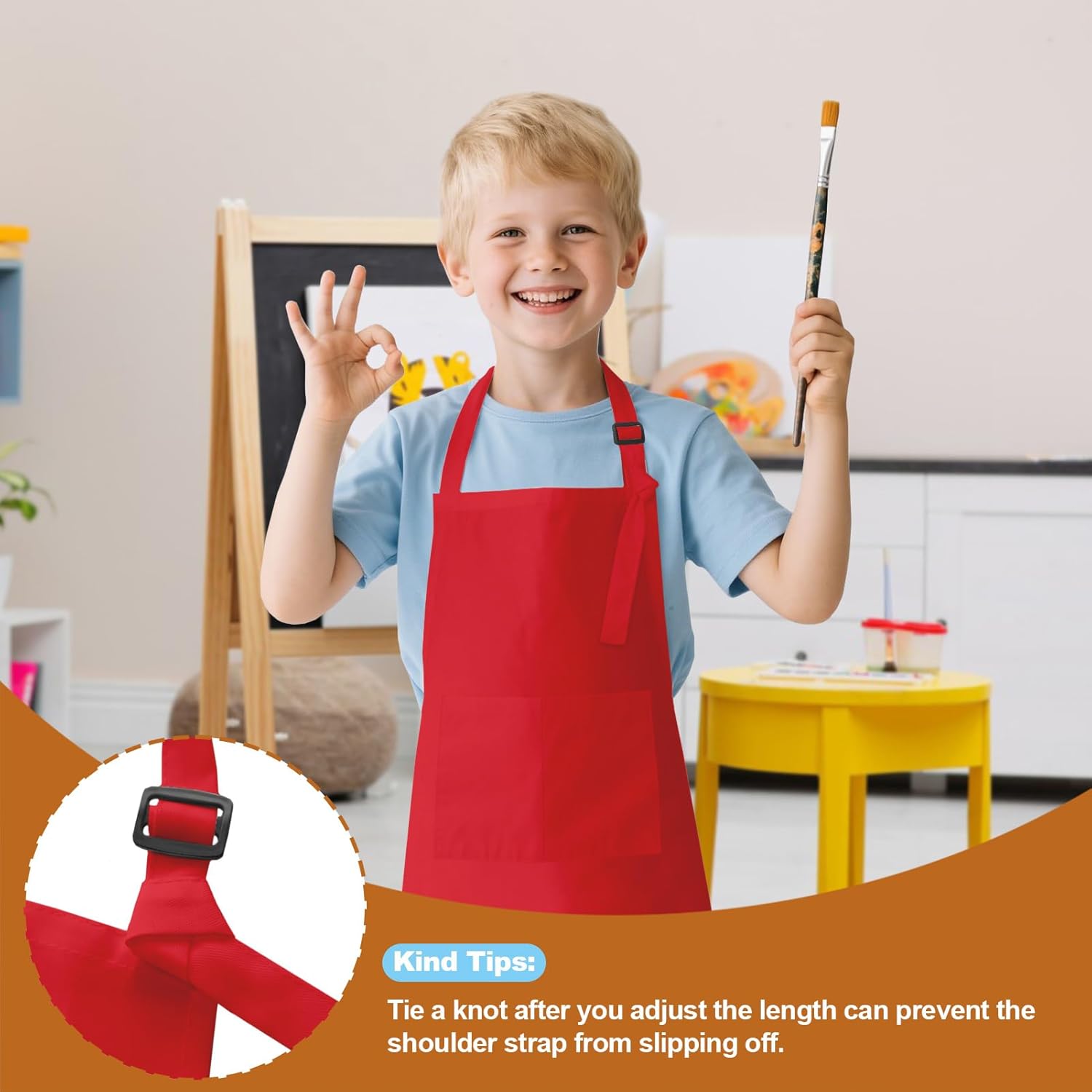 8 Pcs Kids Aprons Children Artists Aprons with Pockets Adjustable Chef Apron for Cooking Kitchen Baking Painting for Boys Girls