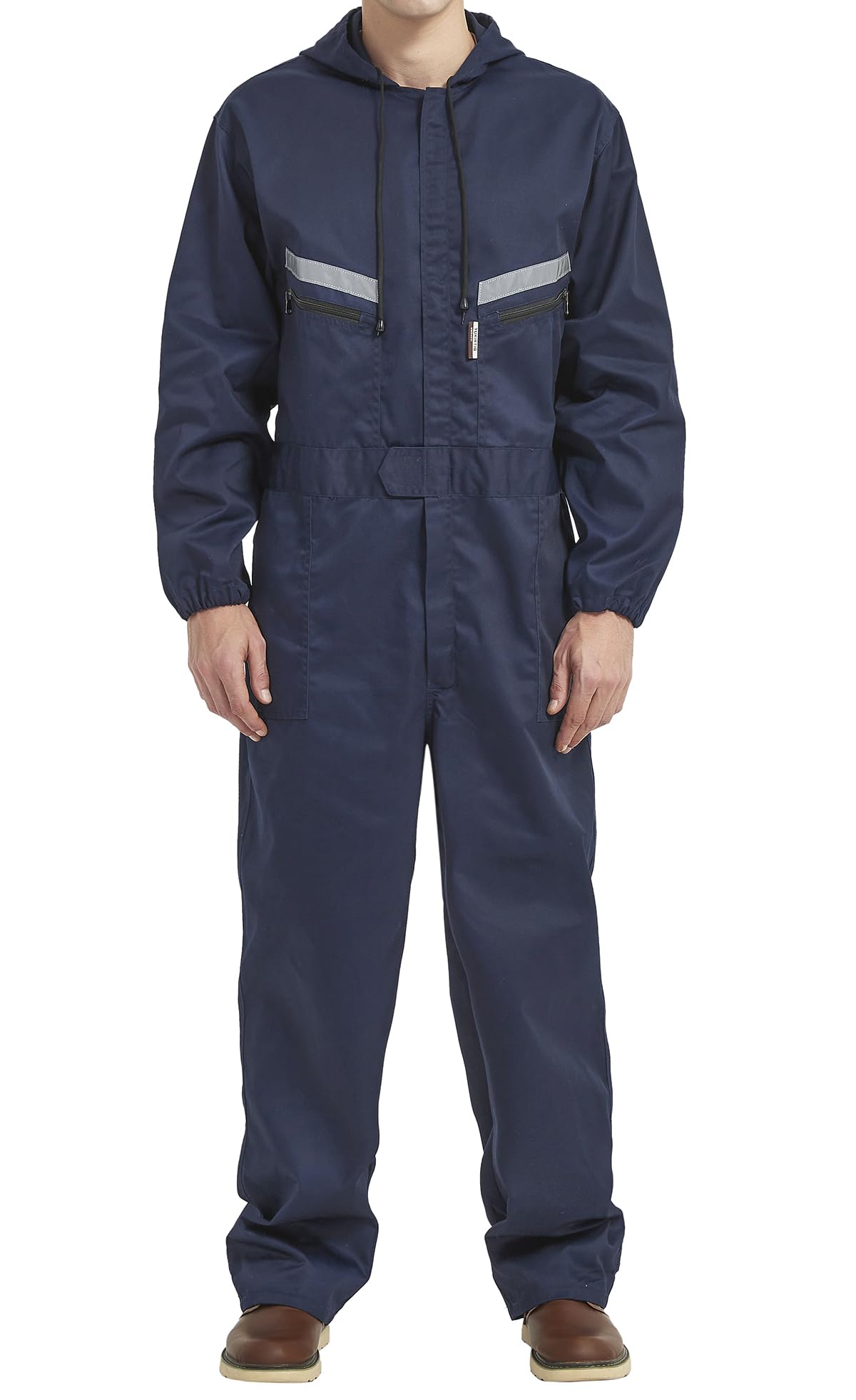 Yukirtiq Mens Work Coveralls Mechanic Hooded Overall Workwear Jumpsuits Long Sleeve Hi Viz Coverall with Zippers