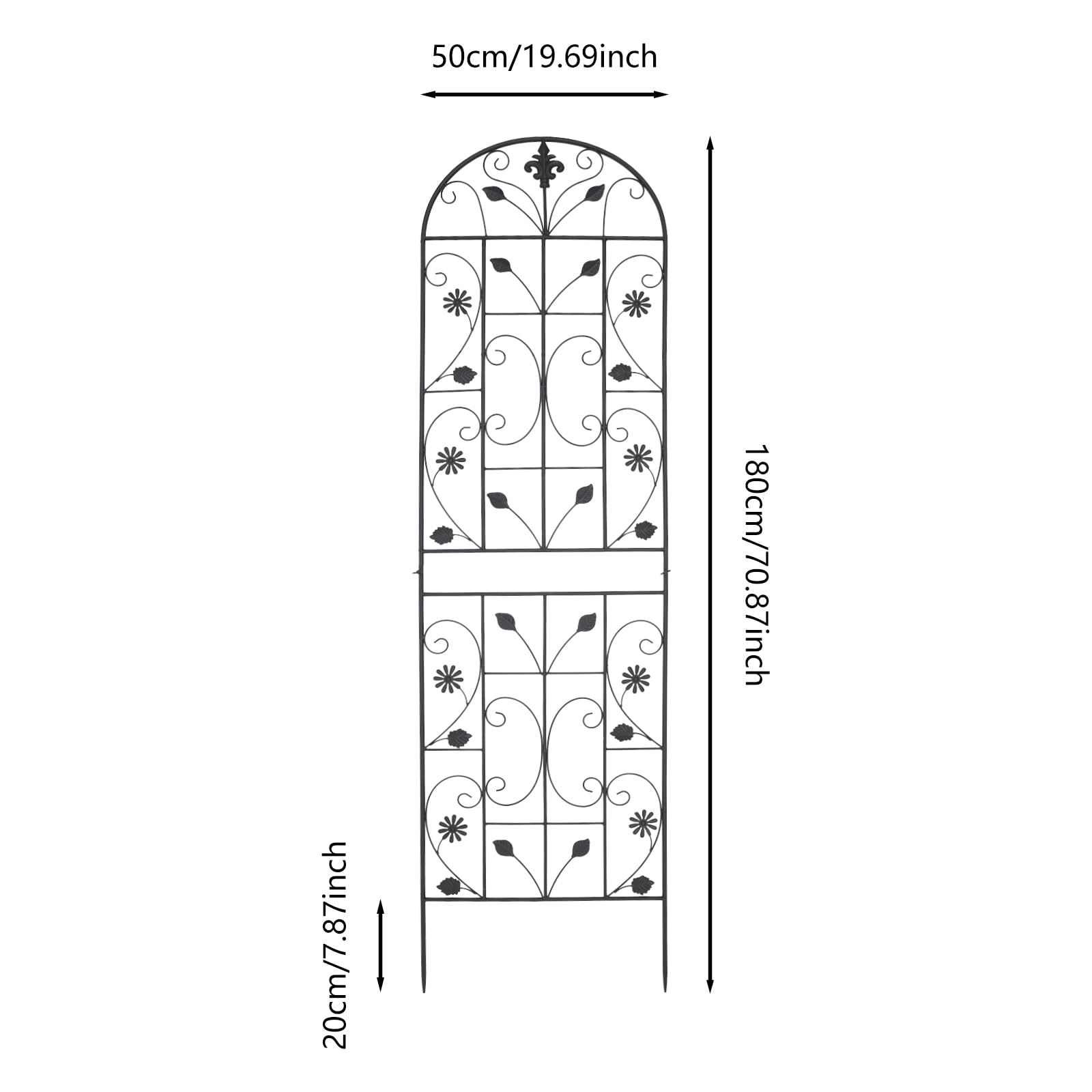 2 Stück Rankgitter Eisen 180 cm Hoch, Spike Länge 20 cm, Rankhilfe für Kletterpflanzen, Gewölbte Form, für Innenhöfe, Balkone, Terrassen, Gärten, Kletterhilfe Pflanzen, Schwarz