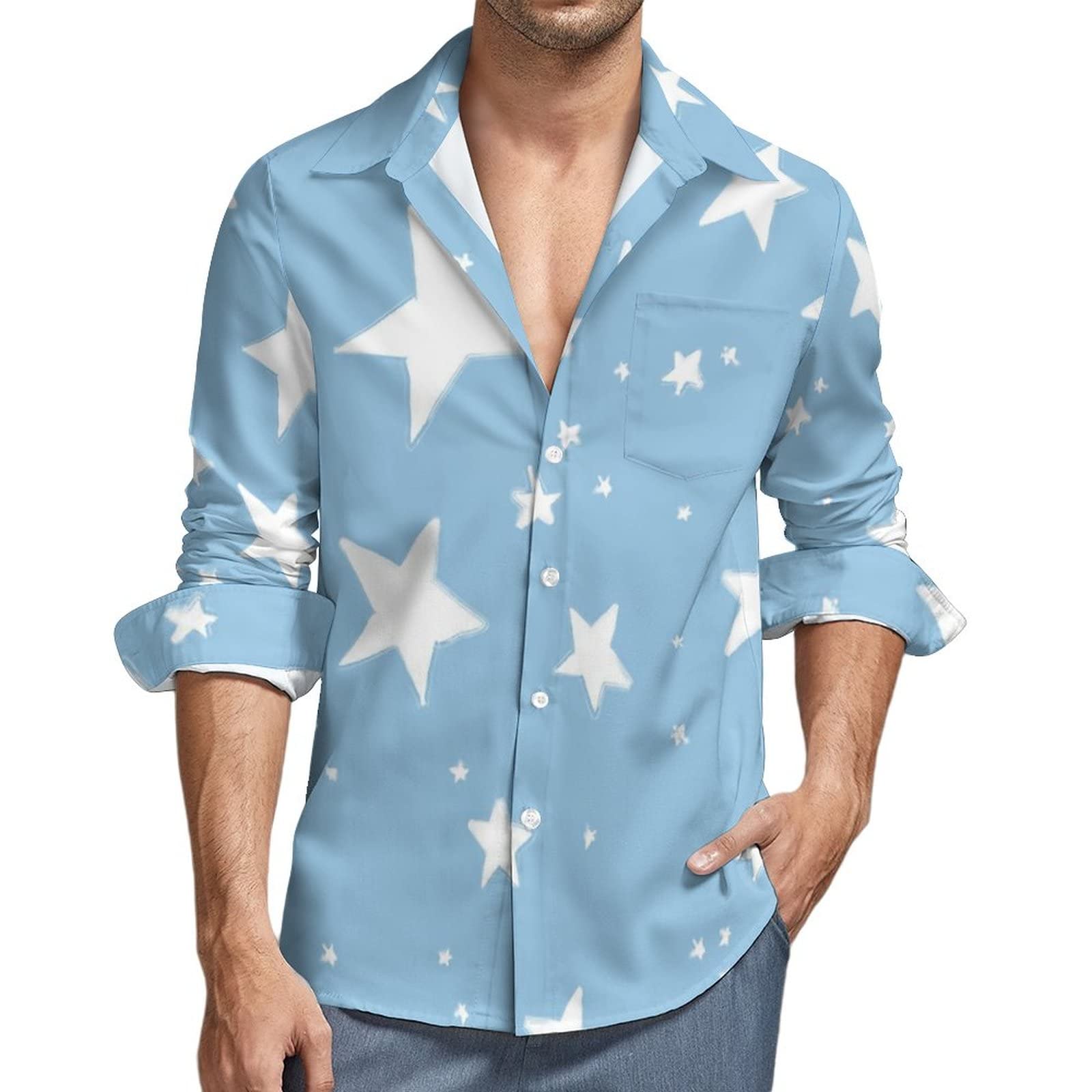 Amazon.co.jp: 長袖 シャツ メンズ 星柄 スター ワイシャツ リゾート 