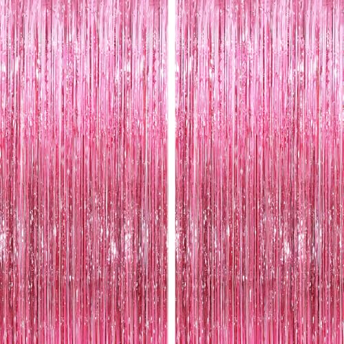 Image of GCB 2 Pack Glitter Foil Curtain Pink Backdrop Streamers Metallic Tinsel Fringe Curtains Photo Booth Props for Birthday Wedding Engagement Bachelorette Christmas Holiday Celebration Party Decorations