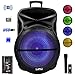 beFree Sound 18 Inch Bluetooth Portable Rechargeable Party Speaker with Sound Reactive LED Party Lights, USB/SD, Microphone/Guitar Inputs and FM Radio