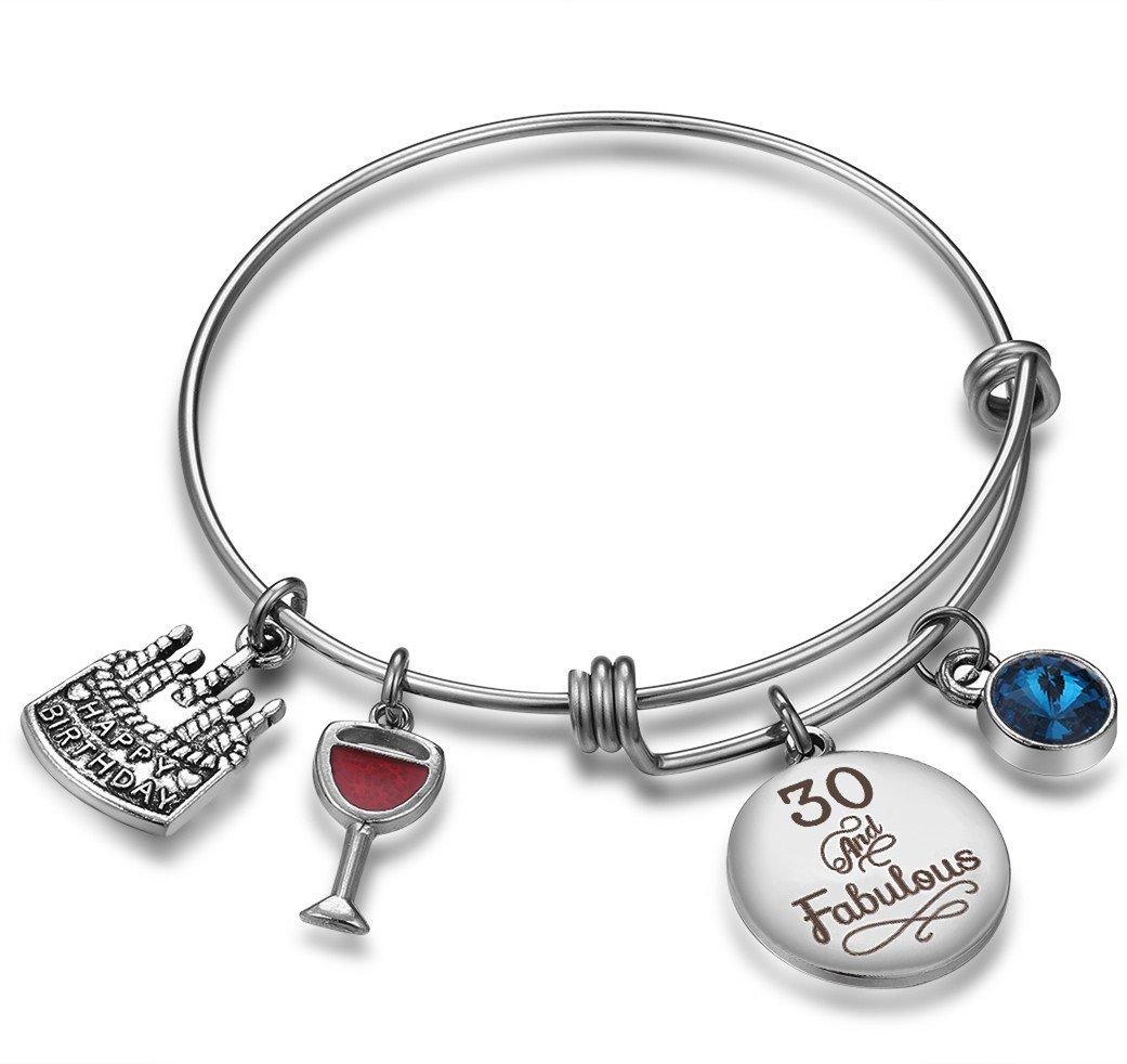 NBE Collection Birthday Expandable Bangle Bracelet W/Birthstone Charm for Women Girls Best Friend 30th