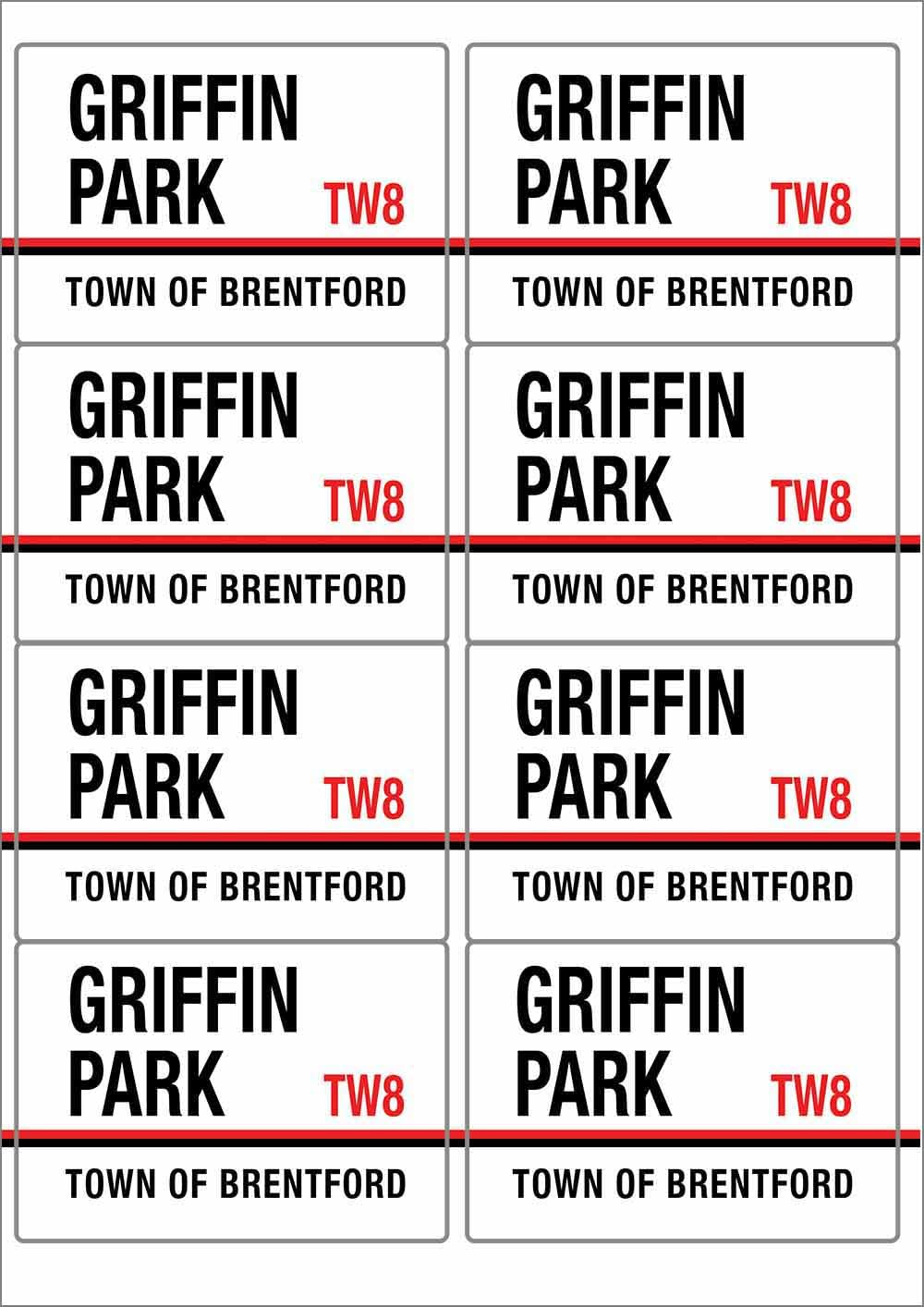 Ozorath Multicolor Griffin Park Tw8 Brentford Road Sign Rectangular Matt Paper Stickers A4 Sheet Of 8 (Each Sticker Is 99Mm X 68Mm)