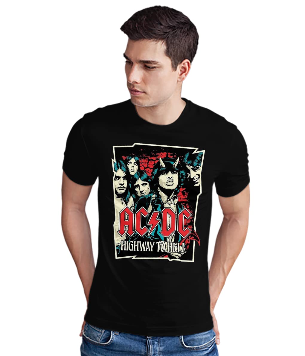 AC DC_02 Printed Round Neck Black T-Shirt for Men's