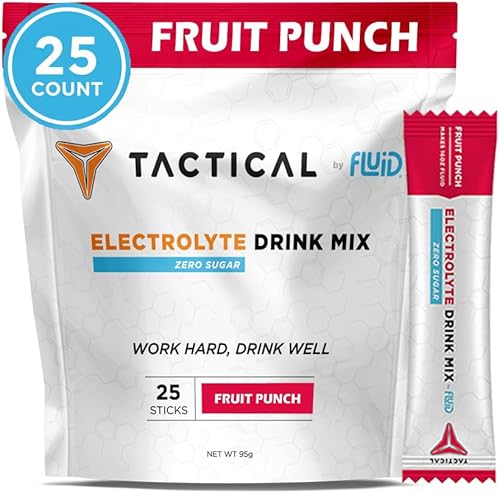 Fluid Tactical - 25 unidades de polvo de electrolitos sin azúcar | Ponche de frutas | Mezcla de bebida lista para viajar | Rehidratación extrema